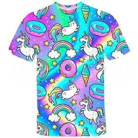 Resim Snapbuy 3d Gökkuşağı Unicorn Erkek Ve Kadın Tişört - Anime Streetwear Harajukufuşya Fuşya 