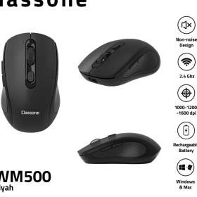 Resim Classone WM500 2.4 Ghz Şarj Edilebilir Kablosuz Mouse -Siyah 
