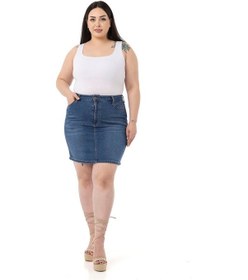 Resim Disentis Büyük Beden Taşlama Detaylı Beş Cepli Mavi Mini Denim Etek-mavi Mavi 