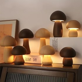Resim 1 adet 3-renkli LED mantar lambası, dokunmatik sensörlü gece lambası, USB şarjlı taşınabilir ayarlanabilir yatak başı lambası, kablosuz masa lambası, ev dekorasyonu mantar masa lambası, Noel lambası, Noel hediyesi 