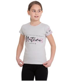 Resim Gri Mavisi Nature Baskılı Bisiklet Yaka 5-12 Yaş Tişört 2037-7 Gri 