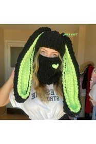 Resim linka El yapımı Tavşan kulaklı Kar Maskesi, Kışlık Balaclava, Tavşan Kulaklı Maske 