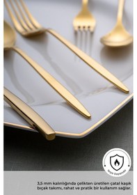 Resim Emsan Alisa 30 Parça 6 Kişilik Parlak Gold Kutulu Çatal Kaşık Bıçak Takımı Gold 