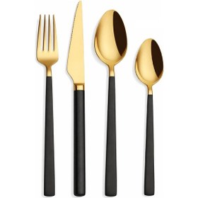 Resim Arsel Alize Gold Black Siyah 24 Parça Çatal Kaşık Bıçak Seti Kutulu 304 Kalite Paslanmaz Çelik Gümüş 