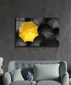 Resim Miyrem Sarı Siyah Şemsiye İllüstrasyon Cam Tablo36x23- myrm5182 