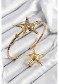 Resim Pirinç Deniz Yıldızı Model Gold Renk Bileklik Yüzük Set - Tj-bb7600 Çok Renkli 
