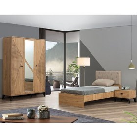 Resim Noce Genç Odası, 3 Kapaklı Dolap Karyola Komodin (504450756) Ceviz 