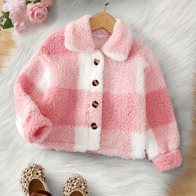 Resim Kızlar İçin Şık ve Çok Yönlü Kışlık Dış Mekan Polar Ceket, Ekstra Dolgulu ve Sıcak Tutan Dar Kesim Plaid Yaka Hırka 