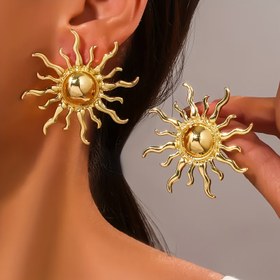Resim Parti ve günlük moda için altın kaplama güneş şekilli çinko alaşım çift küpe 