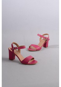 Resim Seç 0032 Hakiki Deri Tek Bant Sandalet Topuk Boyu 8,5cm Fuşya - 40 Fuşya 