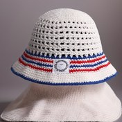 Resim 1 adet Kadınlar için Yazlık Balıkçı Şapkası - Kırmızı Beyaz Mavi Çizgili Bantlı Nefes Alabilir Polyester El Yapımı Tığ İşi Kovboy Şapka, Dış Aktiviteler için Rahat Plaj Şapkası, Konforlu Moda Aksesuarı, Boş Zaman Başlığı 