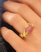 Resim OSESHOP İşlenmemiş Kök Yakut Taşlı 925ayar Gümüş Üzerine Altın Kaplama Tasarım Doğal Taş Yüzük 