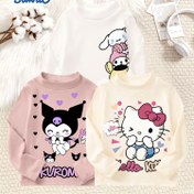 Resim 3'lü Kız Çocuk Sıcak Uzun Kollu Üst, Sanrio Resmi Lisanslı, Çizgi Film Sevimli Hello Kitty & Kuromi Dijital Baskı Desenli, Unisex Dış Giyim Günlük Spor Kazakları Gençler İçin, Örme, Doğum Günü Partileri ve Okula Dönüş Sezonu İçin Mükemmel 