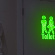 Resim Kendinden yapışkanlı karanlık tuvalet kapısı çıkartması - Yeşil erkek/kadın resimleri, gece görünürlüğü için dayanıklı PVC banyo etiketi, kolay kurulum kalıntısız tuvalet işareti, aydınlatıcı dekor | PVC malzeme, Tuvalet Çıkartmaları 