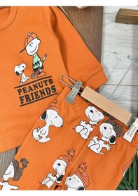 Resim Bisiklet Yaka Peanuts Friends Baskılı Alt Üst Pijama Takımı 4bb2 Kiremit 