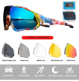 Resim Kapvoe Değişebilir 5 Lens Mtb Polarize Bisiklet Spor Dağ Kayak Gözlüğü 