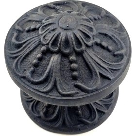 Resim Pileli Store Antika Tarz Dekoratif Pirinç Çiçekli Kapı Tokmağı - 80 mm Çap, Oksit 