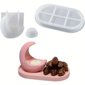 Resim 3 adet/set Ay Şekilli Mum Tutucu Kalıbı ile Silikon Oval Teps Kalıpları, DIY TeaLight Tutucu, Sanat El Sanatları, Ev Dekoru için Alçı, Beton, Beton Kalıp 
