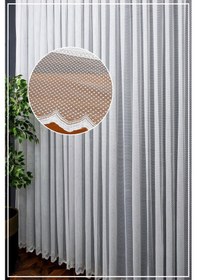 Resim Taç Puantiye Desen Örme Tül Perde - Ekru 