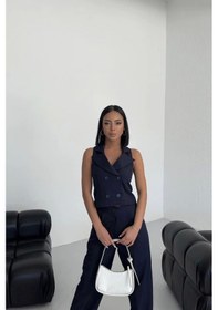 Resim Defymoda Şal Yaka Düğmeli Yelek Lacivert 