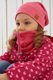Resim Babygiz Kız Bebek Çocuk Pembe Ip Detaylı Şapka Bere Boyunluk Takım Rahat %100 Pamuklu Kaşkorse Yerli 
