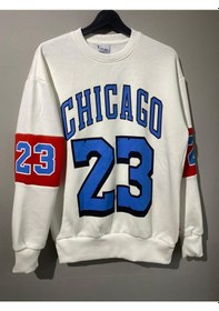 Resim Erkek Beyaz Unısex Oversize Chicago 23 Baskılı Polarlı Sweat Çok Renkli 
