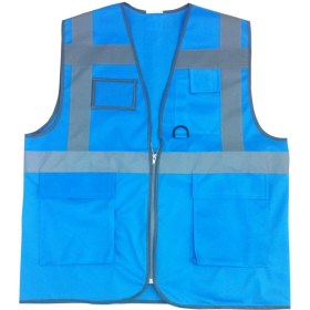 Resim Aka Mavi Fermuarlı Cepli Reflektörlü Mühendis Tip Ikaz Yelek 