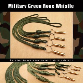 Resim Yeşil halatlı bronz askeri zurna, acil durum hayatta kalma zurna anahtarı, açık hava maceraları için 
