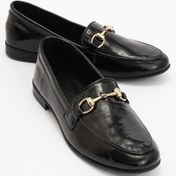 Resim Trexıe Siyah Rugan Hakiki Deri Tokalı Kadın Loafer Ayakkabı SİYAH RUGAN 