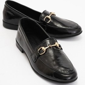 Resim Trexıe Siyah Rugan Hakiki Deri Tokalı Kadın Loafer Ayakkabı SİYAH RUGAN 