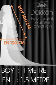 Resim JetDukkan Incili Orta Boy Duvak 1 Metre Taraklı Düz - Gelin Gelinlik Için, Nikah, Duvağı,tül, Kırık Beyaz 