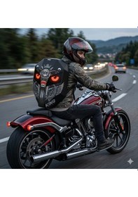Resim Missidea Road King Led Işıklı Sırt Çantası Motorcu Çantası Büyük Boy Siyah 