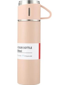 Resim Yifomall Çift Katlı Paslanmaz Çelik Termos - 12 Saat Sıcak Tutar, Kapak Bardak Olarak Kullanılabilir - Pembe Siyah 
