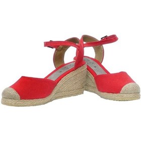 Resim Dolgu Topuk Keten Ön Hasır Arka Açık Sandalet Kırmızı Kırmızı 1382 Kırmızı 