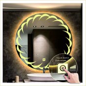 Resim Dnr-Mirror55 Cm Günışığı Ledli Tasarım Kumlamalı Dokunmatik Tuşlu Banyo Aynası Makyaj Aynası Işıklı Ayna 
