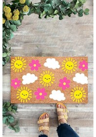 Resim Güneş, Bulut, Çiçek, Desenli Paspas, İç Ve Dış Kapı Önü Paspası 