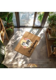Resim Sevimli Köpek Temalı Kapı Önü Paspası Kaymaz Taban 45x70 Siyah 