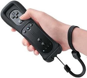 Resim Aicharynic Wii uzaktan kumanda, oyun kumandası Wii Controller kablosuz uzaktan hareket sensörü, yedek oyun kumandası Wii ve Wii konsolu için, silikon kılıflı ve el kayışlı (siyah) 