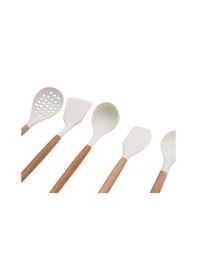 Resim Qerhome 8 Parça Bambu Saplı Silikon Kepçe Spatula Mutfak Seti Krem 