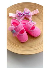 Resim VaVbaby Barbie Pink - Pembe Kız Bebek Bandana Ve Ayakkabı 0-6 Ay Şirin Sevimli Rahat Yumuşak Taban 