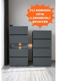 Resim Ae-2034 Galata 4 Çekmeceli Patentli Antrasit Şifonyer Yatak Odası 