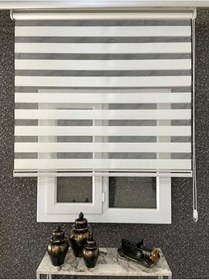 Resim Geniş Pliseli Zebra Stor Perde Eteği Dilimli (Alüminyum Kasa+Metal Ayak ekrugplise, Beyaz, 220 x 260 