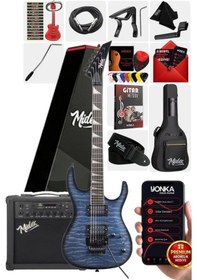 Resim Midex Crade-25amp Blue Rosewood Super Strat Kasa Hh Yüksek Kaliteli 25w Amfili Elektro Gitar Seti Mavi 
