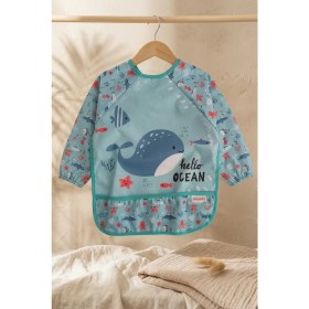 Resim Babydonat Marino Ocean Leke Tutmaz Sıvı Geçirmez Uzun Kollu Bebek Mama Önlüğü - Mavi Balina Desenli Blw ve Faaliyet Önlüğü 6-24 Ay 
