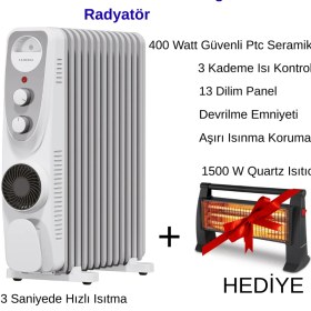 Resim Luxell LUX13-FP-WG 13 Dilim Beyaz Gri 2900 W Yağlı Radyatör +1500 W Quartz Isıtıcı 
