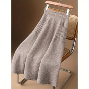 Resim Kadınların şık yüksek bel A-Line eteği, cepli, düz renkli, esnek polyester karışımı, makinede yıkanabilir, günlük veya resmi etkinlikler için mükemmel, rahat etek | Şık A-Line tasarım | Esnek kumaş 