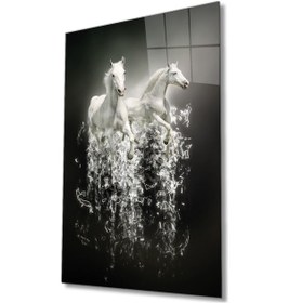 Resim Miyrem Glasses Collection -a1^ Beyaz Atlar Hayvan Cam Tablo, Cam Tablo 