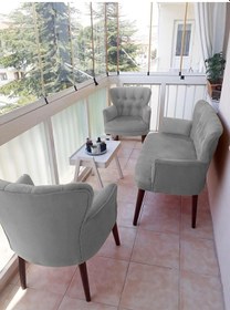Resim Azra Mobilya Çay Seti Koltuk Takımı - Düz Renk - Ahşap Ayak - Babyface Kumaş - Açık Gri Açık Gri 
