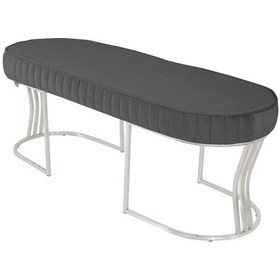 Resim Viego Silver Striped- Gri Kapitoneli Chester Model Puf & Bench & Koltuk & Uzun Makyaj Puff & Yatak Ucu &önü 