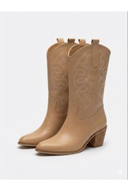 Resim LOVE SHINE Lorvessa Nakışlı Kovboy Kadın Bot Bağcıklı Suni Süet Büyük Numara Western Şehir Stil 